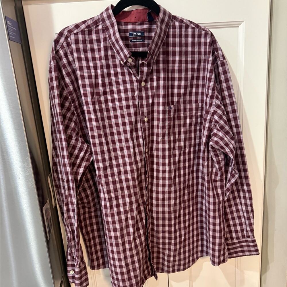 Izod Men's Maroon Plaid Button Down Shirt XXL
